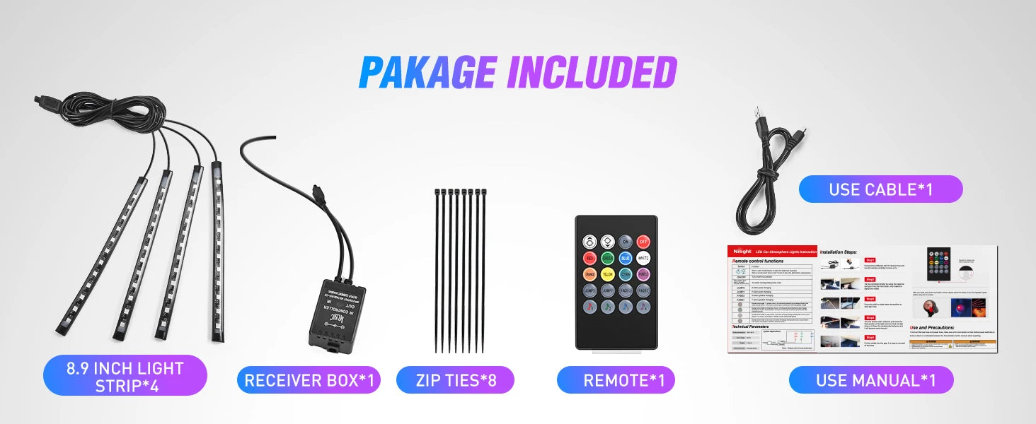 إضاءة داخلية للسيارة USB RGB شرائط إضاءة 4 قطع