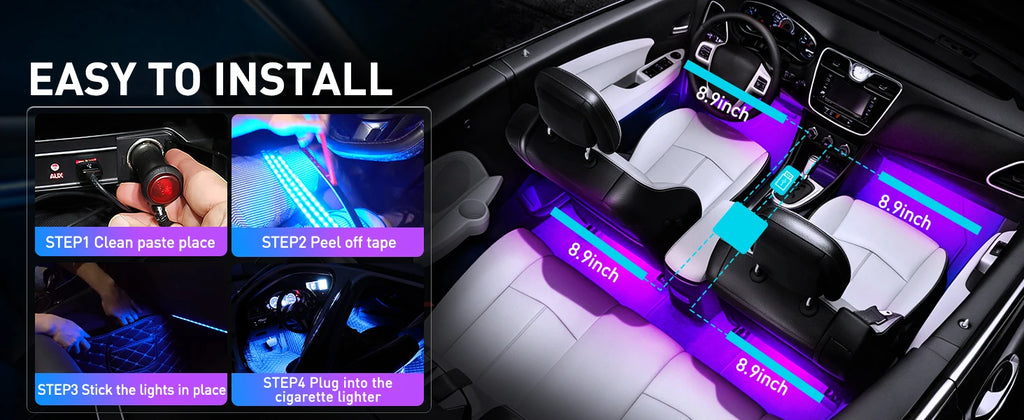 إضاءة داخلية للسيارة USB RGB شرائط إضاءة 4 قطع