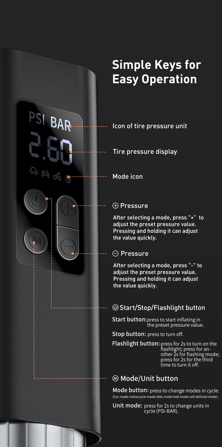Smart 12V Tire Inflator Pump