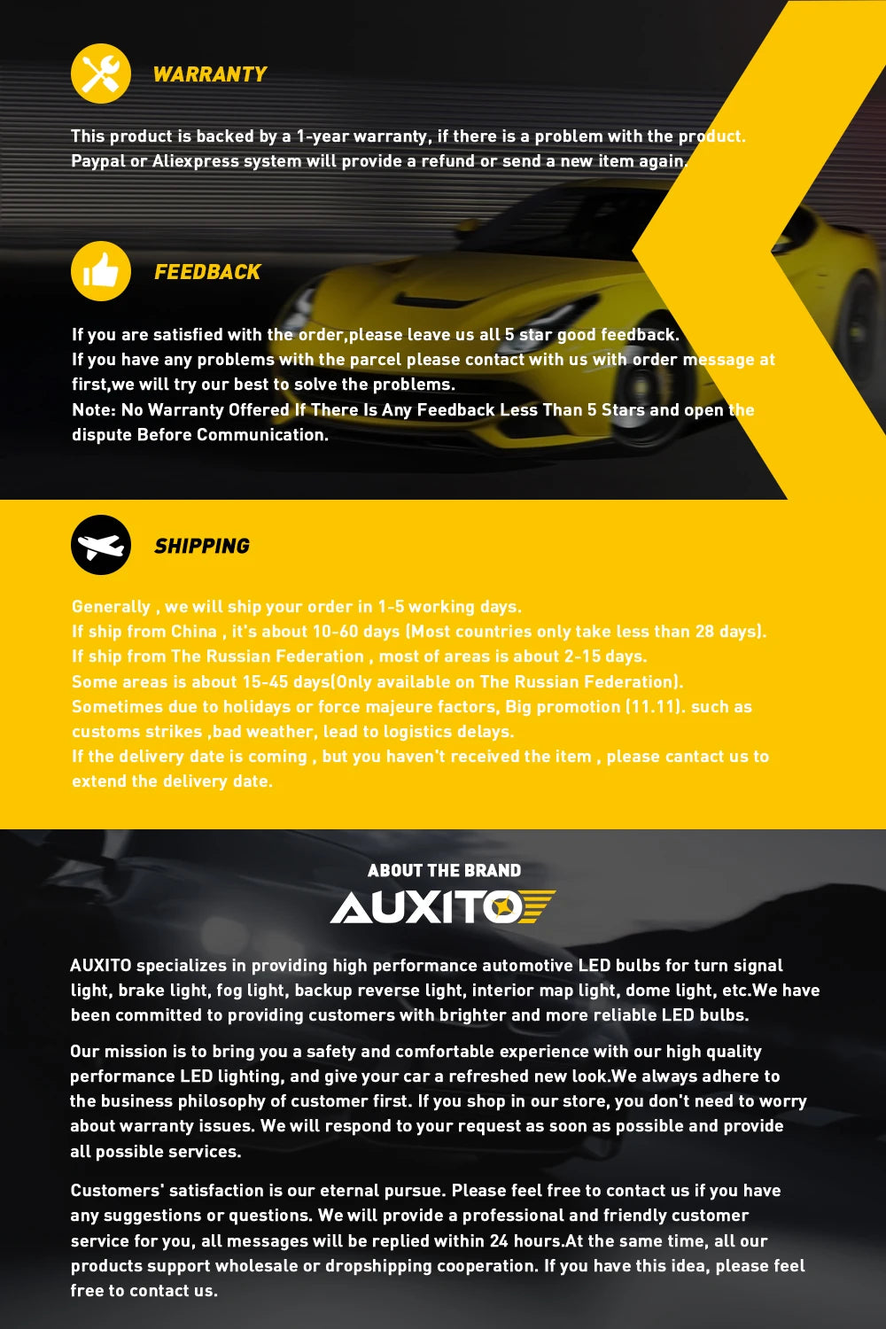 AUXITO H7 LED Headlight 6500K Fanless