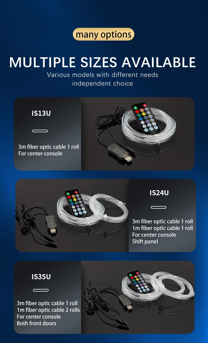 3M Car RGB EL Wire LED USB Light