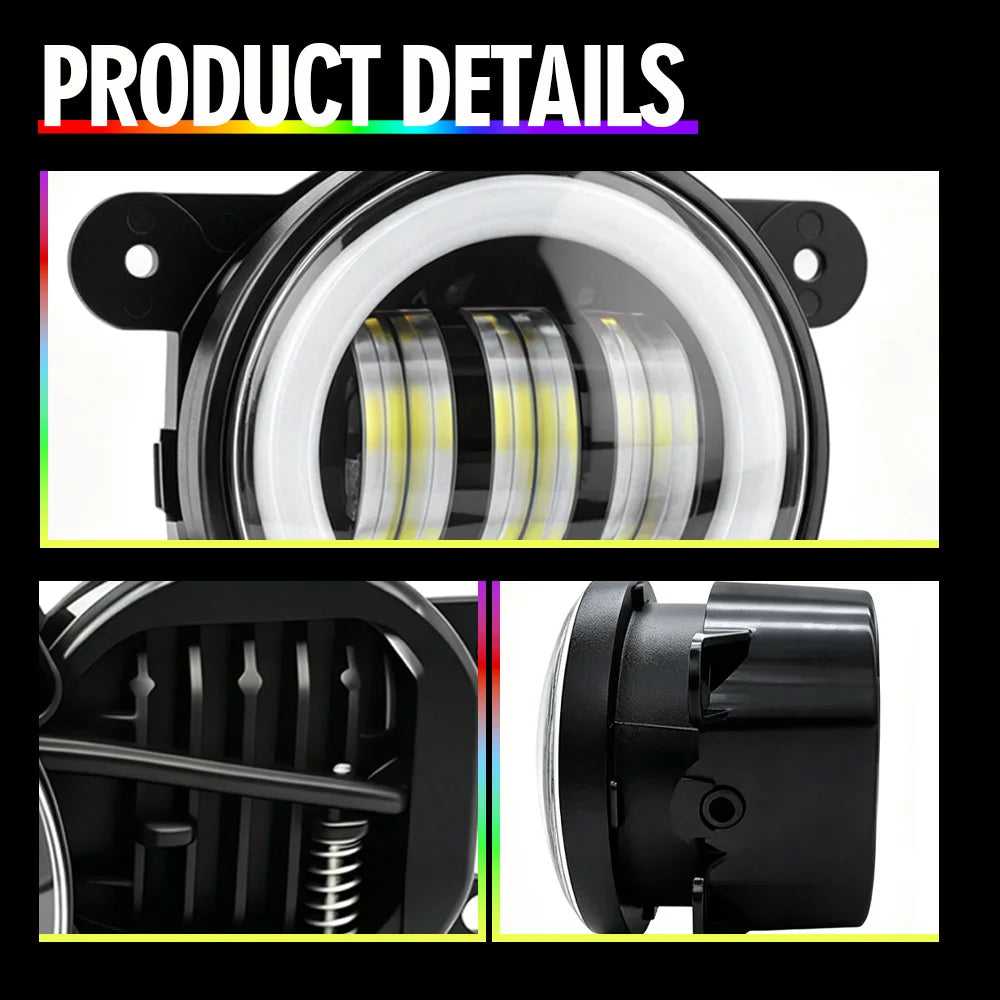 كشاف ضباب LED للسيارة بقوة 50 واط مع هالة ضوئية DRL (قطعتان)