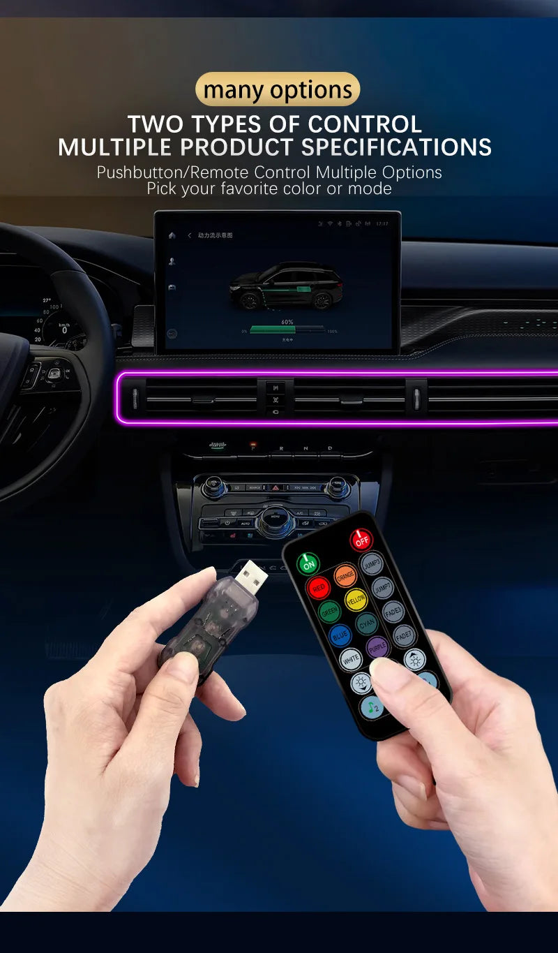 3M Car RGB EL Wire LED USB Light