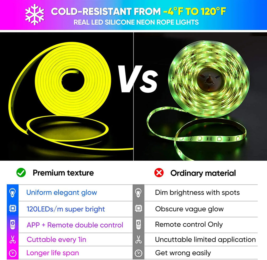 مصباح حبل نيون RGB LED للتحكم عن بعد بالتطبيق