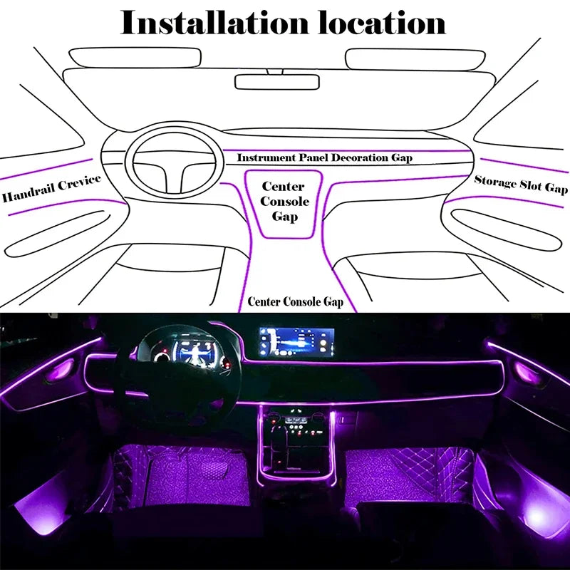 تطبيق إضاءة محيطية داخلية للسيارة سلك EL RGB