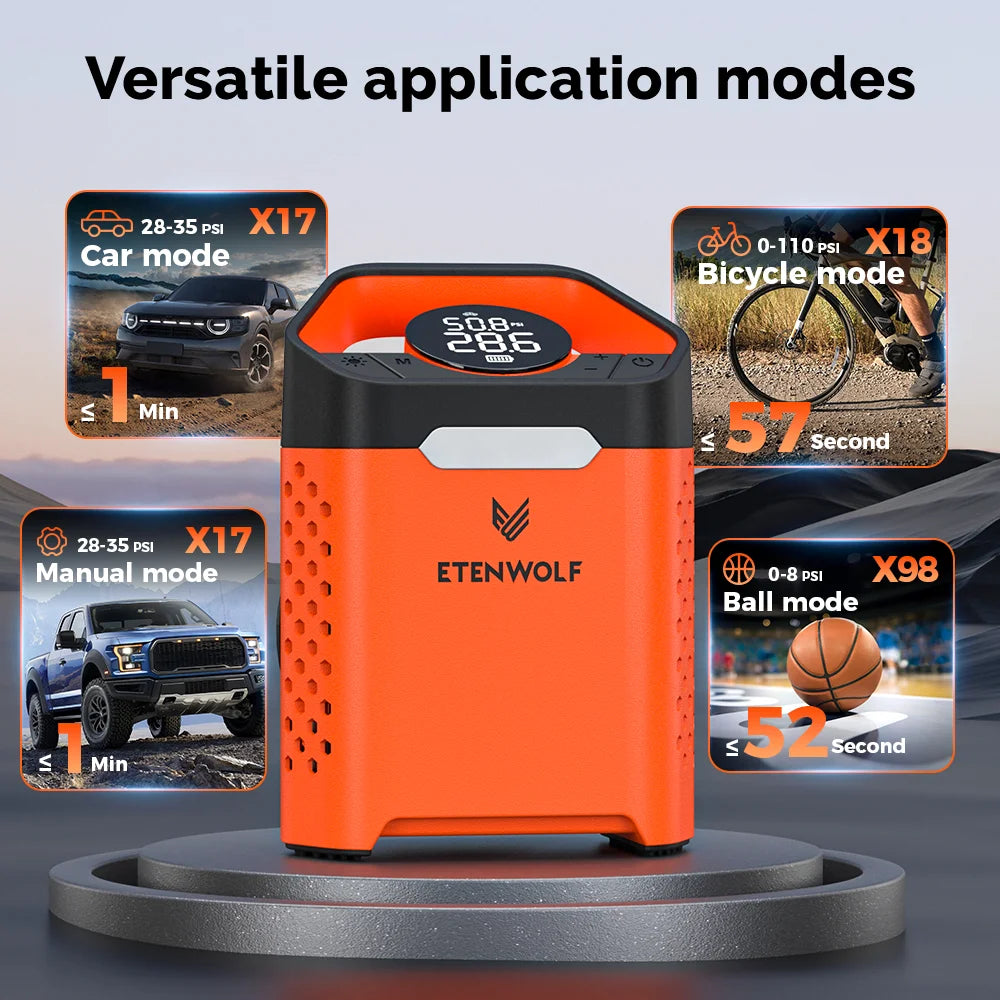 مضخة نفخ الإطارات ETENWOLF V3 بقوة 7800 مللي أمبير في الساعة