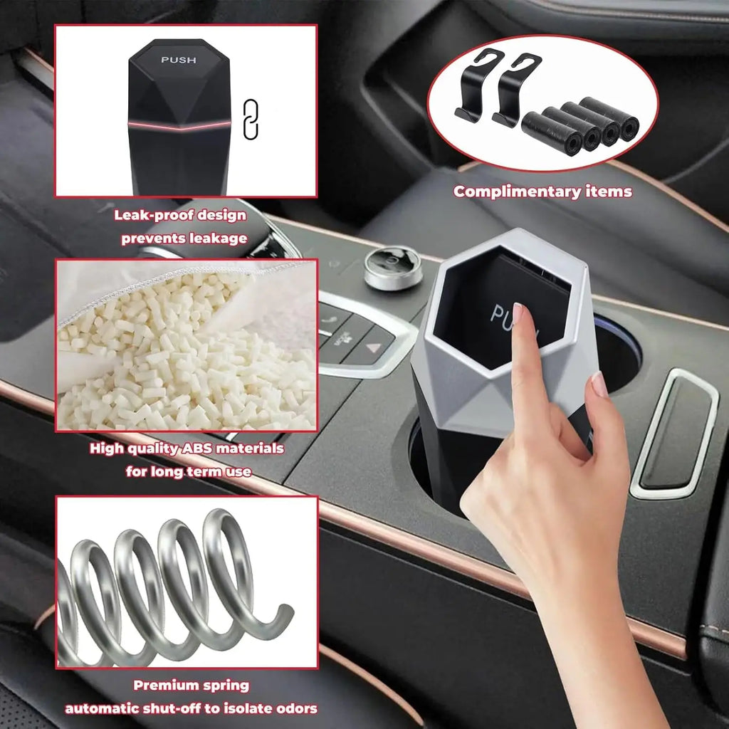 سلة مهملات صغيرة للسيارة بغطاء