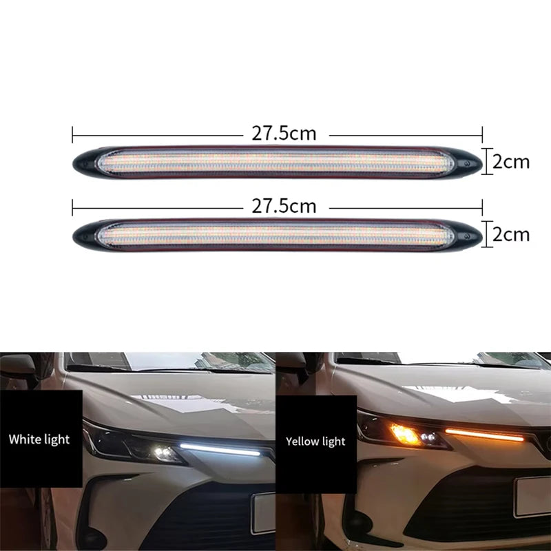 شريط LED DRL بجهد 12 فولت بإشارة انعطاف متدفقة (قطعتان)