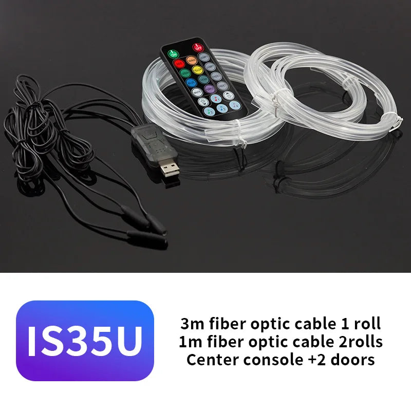سلك إضاءة LED USB RGB EL للسيارة 3M