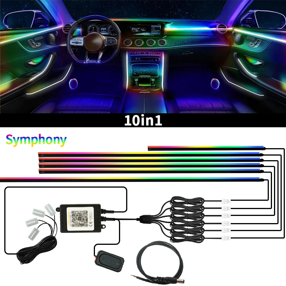 إضاءة داخلية للسيارة 18 في 1 بخاصية التحكم عبر التطبيق RGB