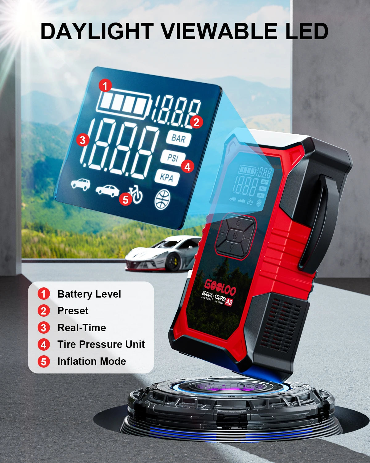 GOOLOO A3 3000A Car Jump Starter 150PSI
