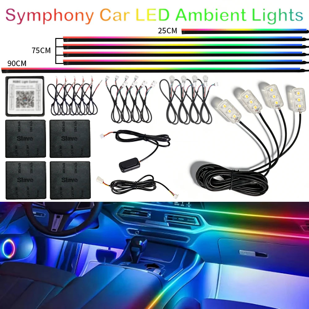 إضاءة داخلية للسيارة 18 في 1 بخاصية التحكم عبر التطبيق RGB