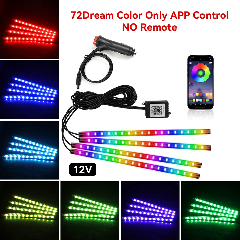 ضوء LED موسيقي RGB للسيارة داخلي بمنفذ USB وجهاز تحكم عن بعد