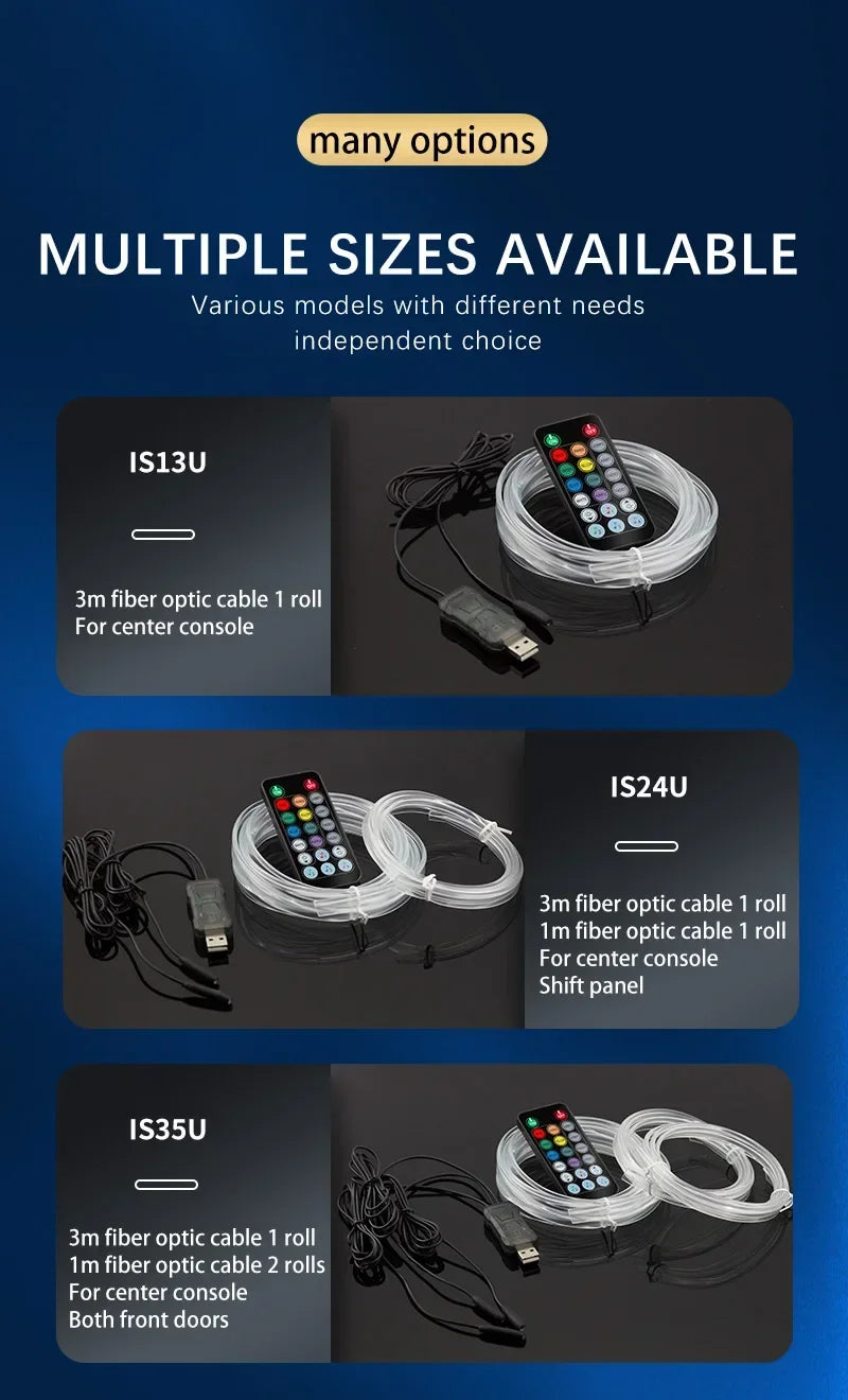 شريط إضاءة نيون LED داخلي للسيارة USB بطول 1 م/3 م/5 م