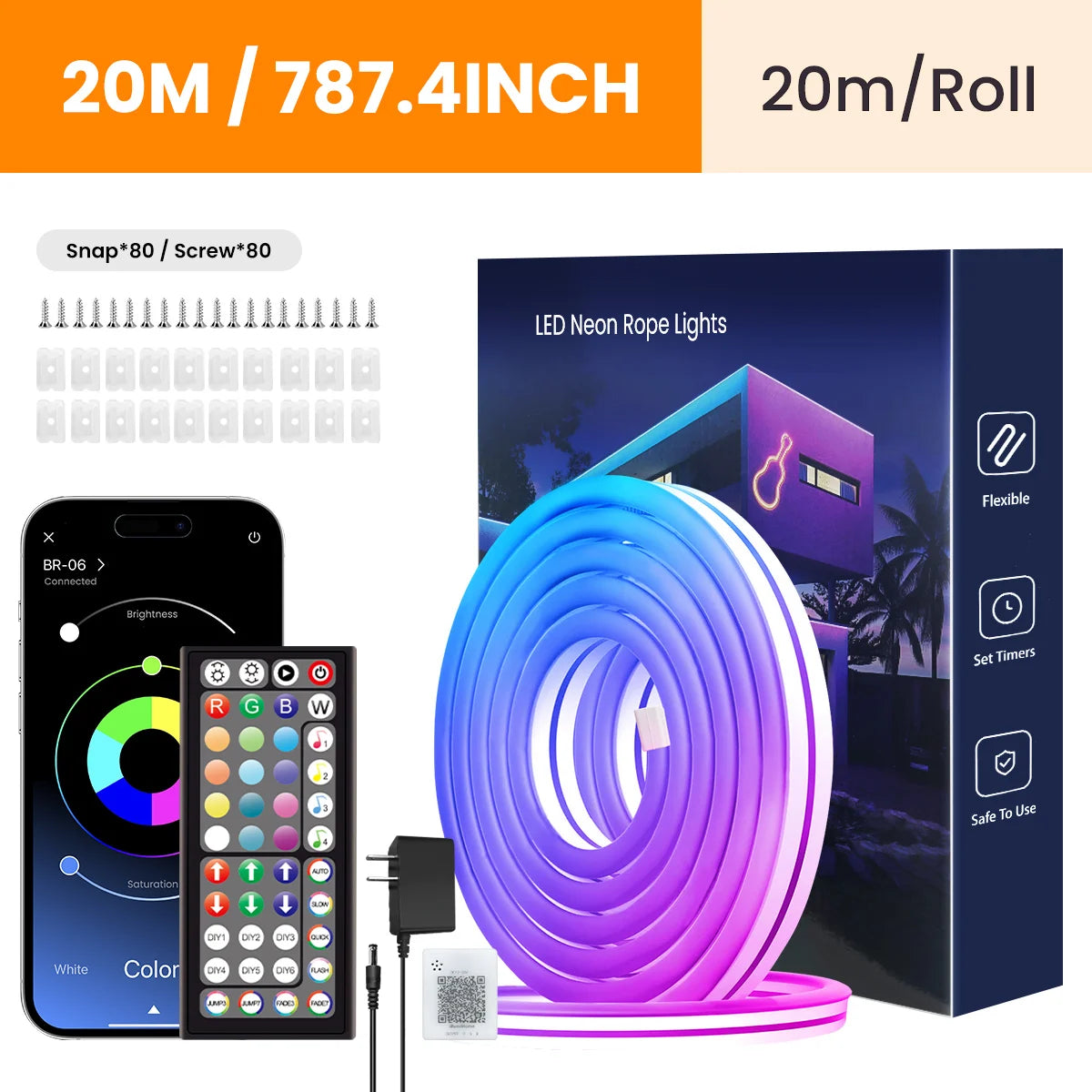 مصباح حبل نيون RGB LED للتحكم عن بعد بالتطبيق