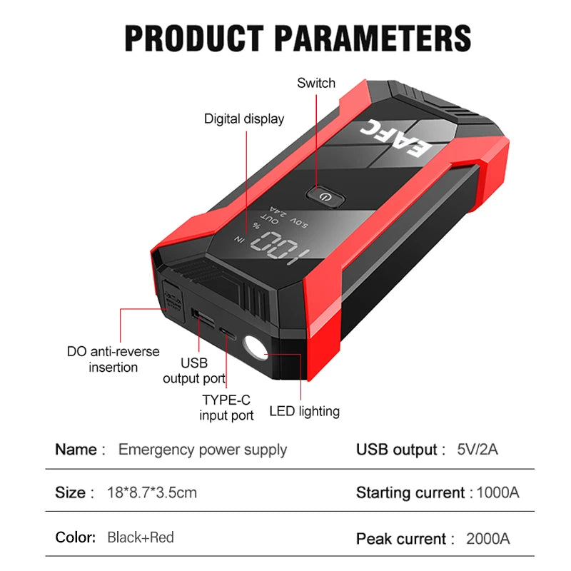 Portable 2000A Jump Starter 12V