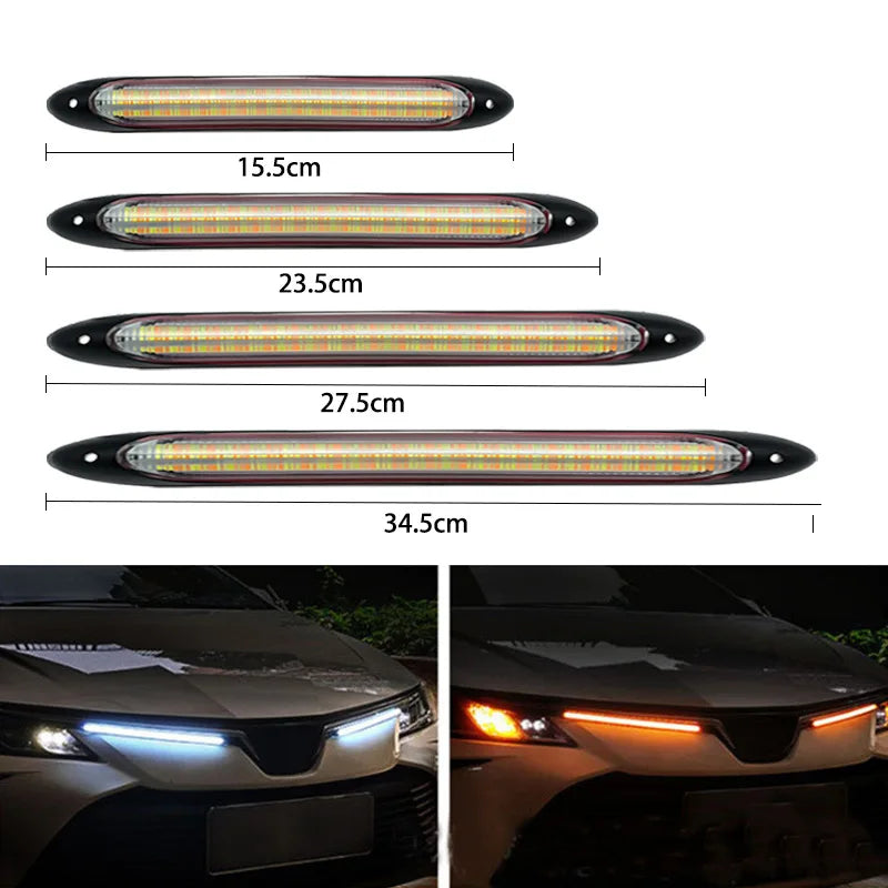شريط LED DRL بجهد 12 فولت بإشارة انعطاف متدفقة (قطعتان)