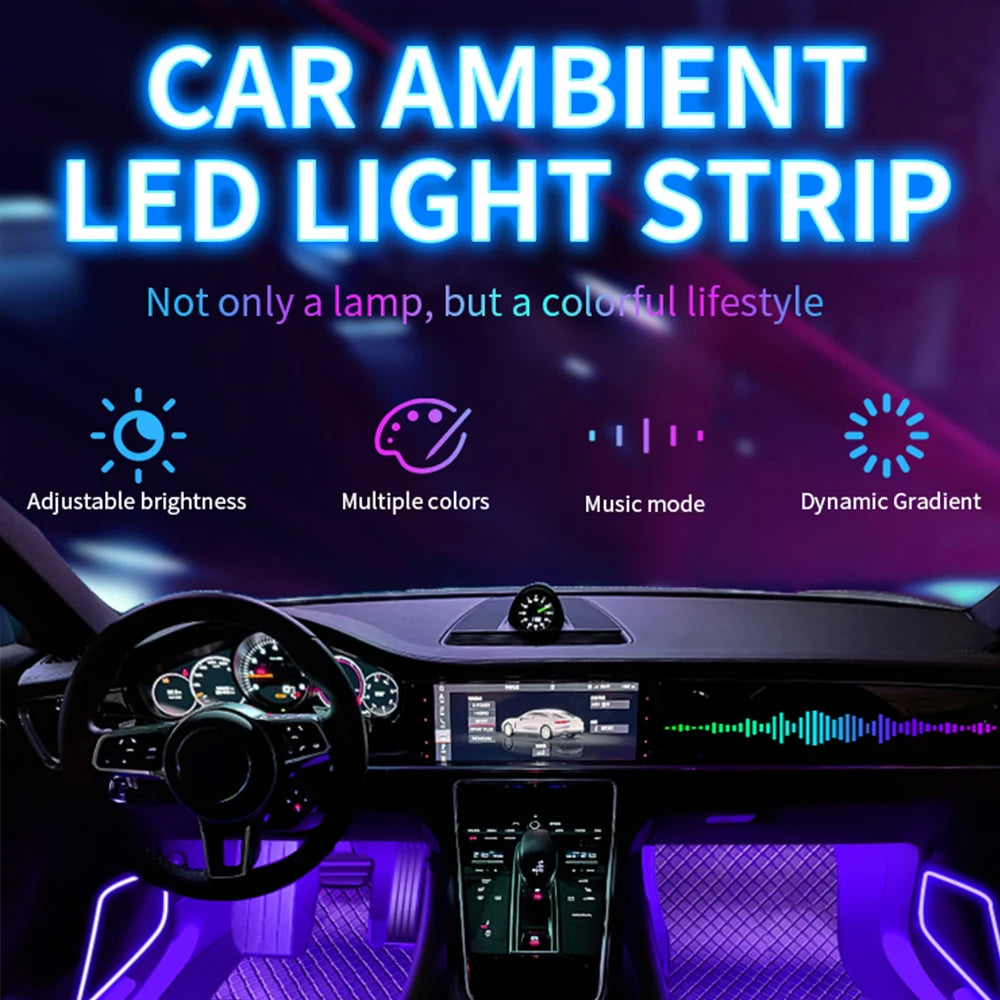 ضوء LED موسيقي RGB للسيارة داخلي بمنفذ USB وجهاز تحكم عن بعد