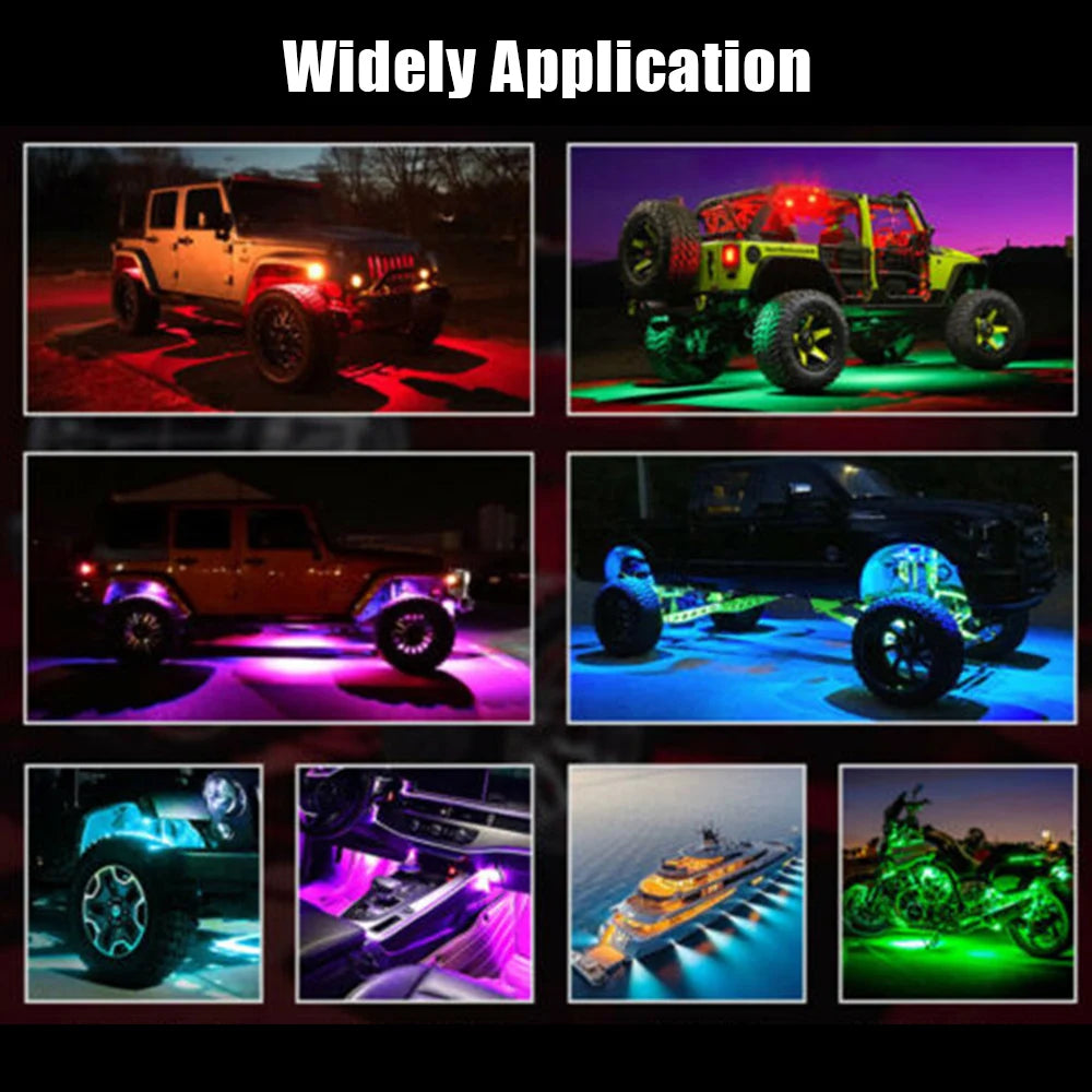 طقم مصابيح الصخور RGB للسيارة بتطبيق بلوتوث