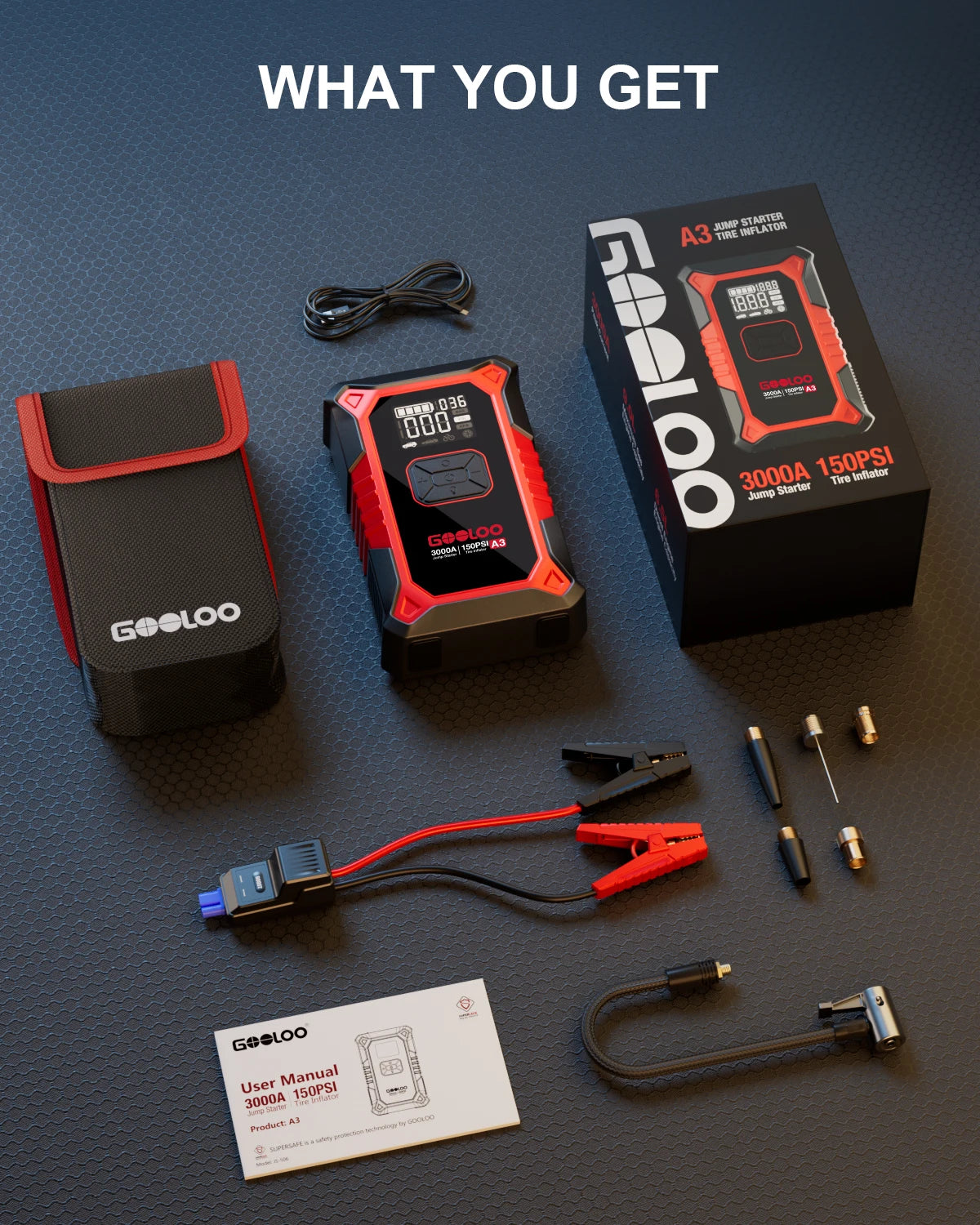 GOOLOO A3 3000A Car Jump Starter 150PSI