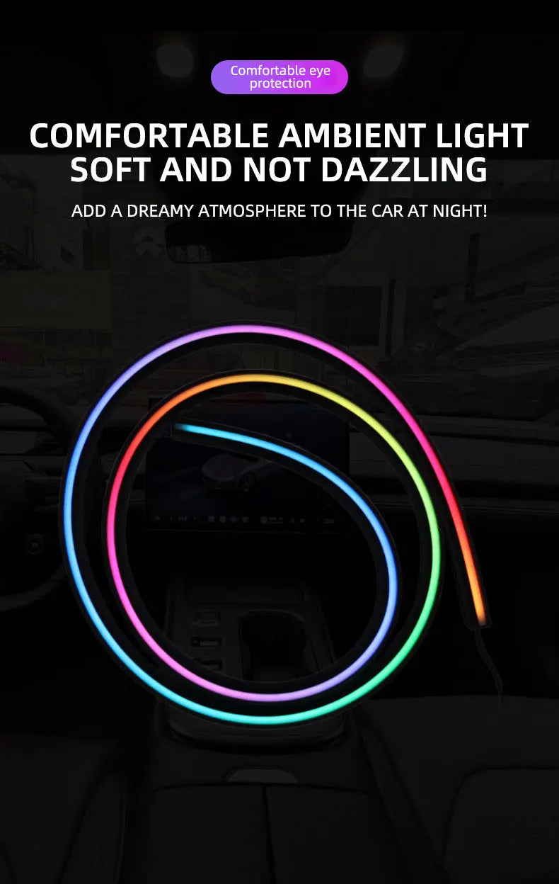 إضاءة محيطية USB RGB للزجاج الأمامي 140/150 سم