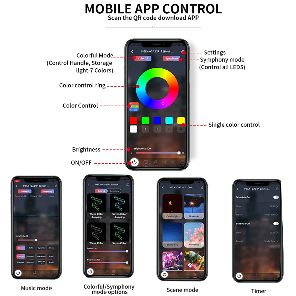 إضاءة داخلية للسيارة 18 في 1 بخاصية التحكم عبر التطبيق RGB