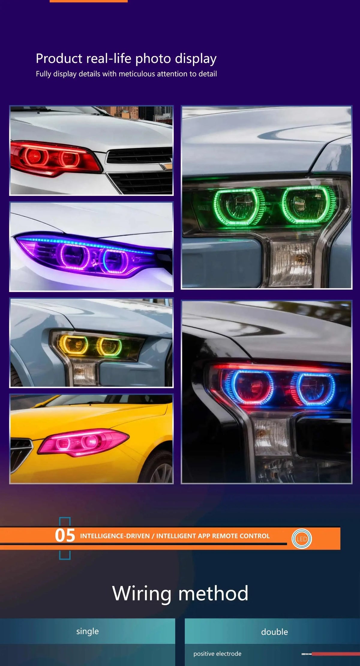 حلقة هالة مصابيح تحديد المواقع الأمامية LED RGB مقاس 3 بوصات