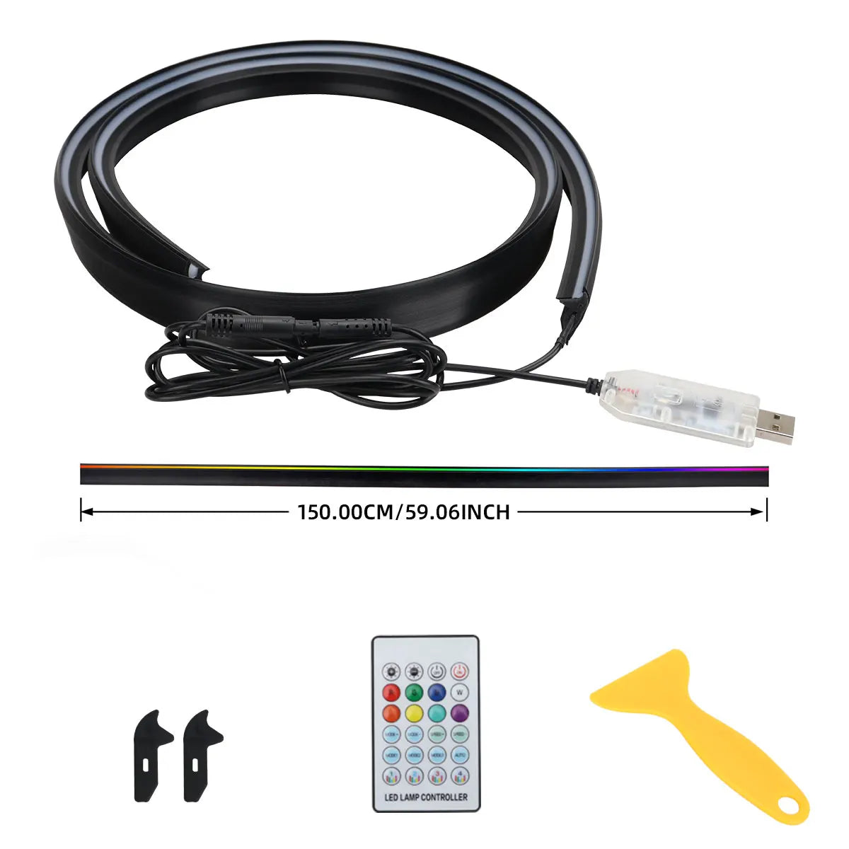 إضاءة محيطية USB RGB للزجاج الأمامي 140/150 سم