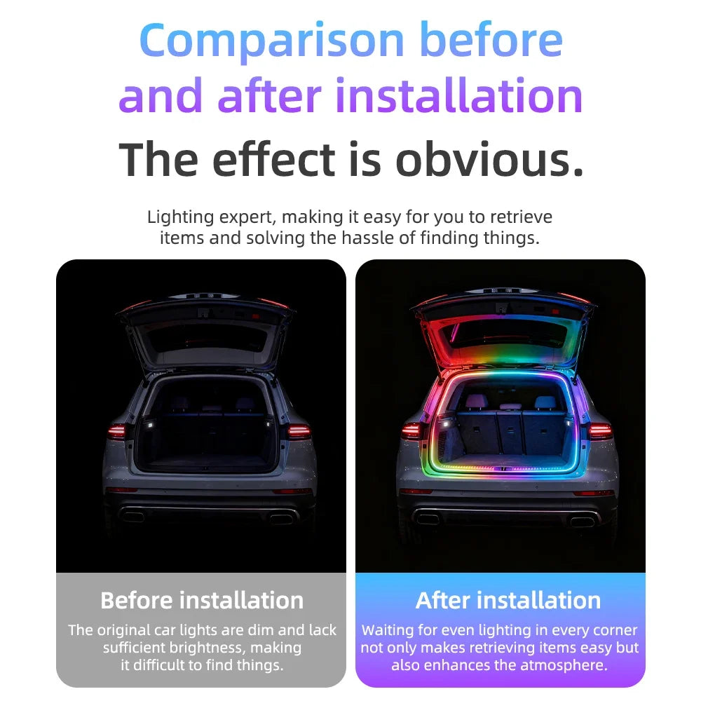 إضاءة LED محيطية لصندوق السيارة بتقنية RGB والتحكم عبر التطبيق