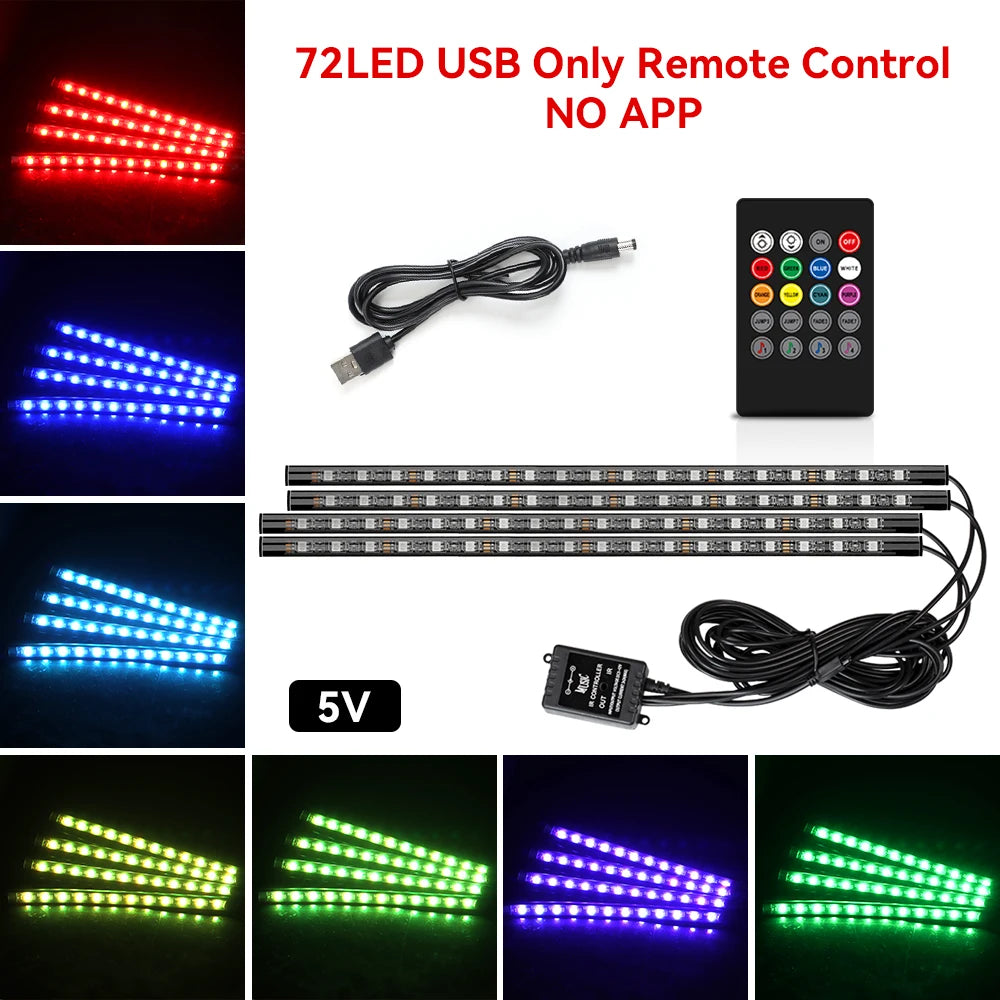 إضاءة LED نيون محيطية للسيارة 4 في 1 بمنفذ USB