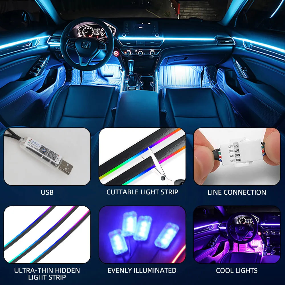 شريط إضاءة محيطي لسقف السيارة بطول 110 سم RGB