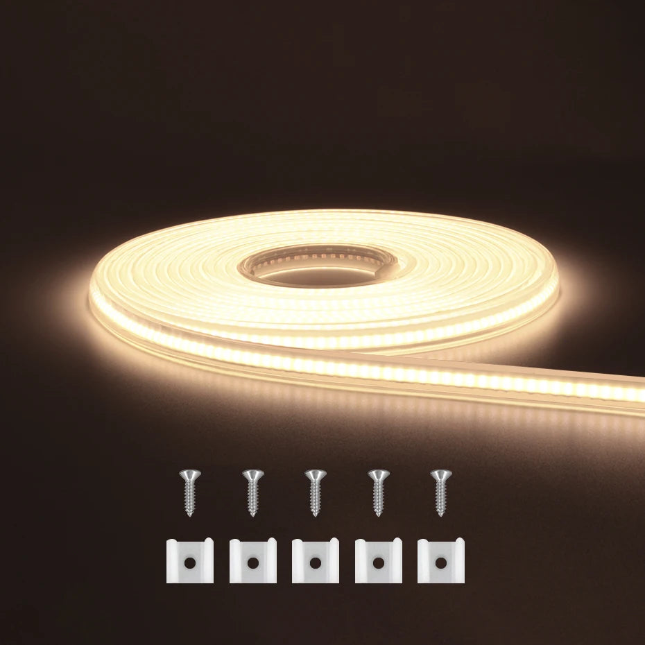 شريط إضاءة LED من نوع COB بجهد 220 فولت ومقاومة للماء IP65