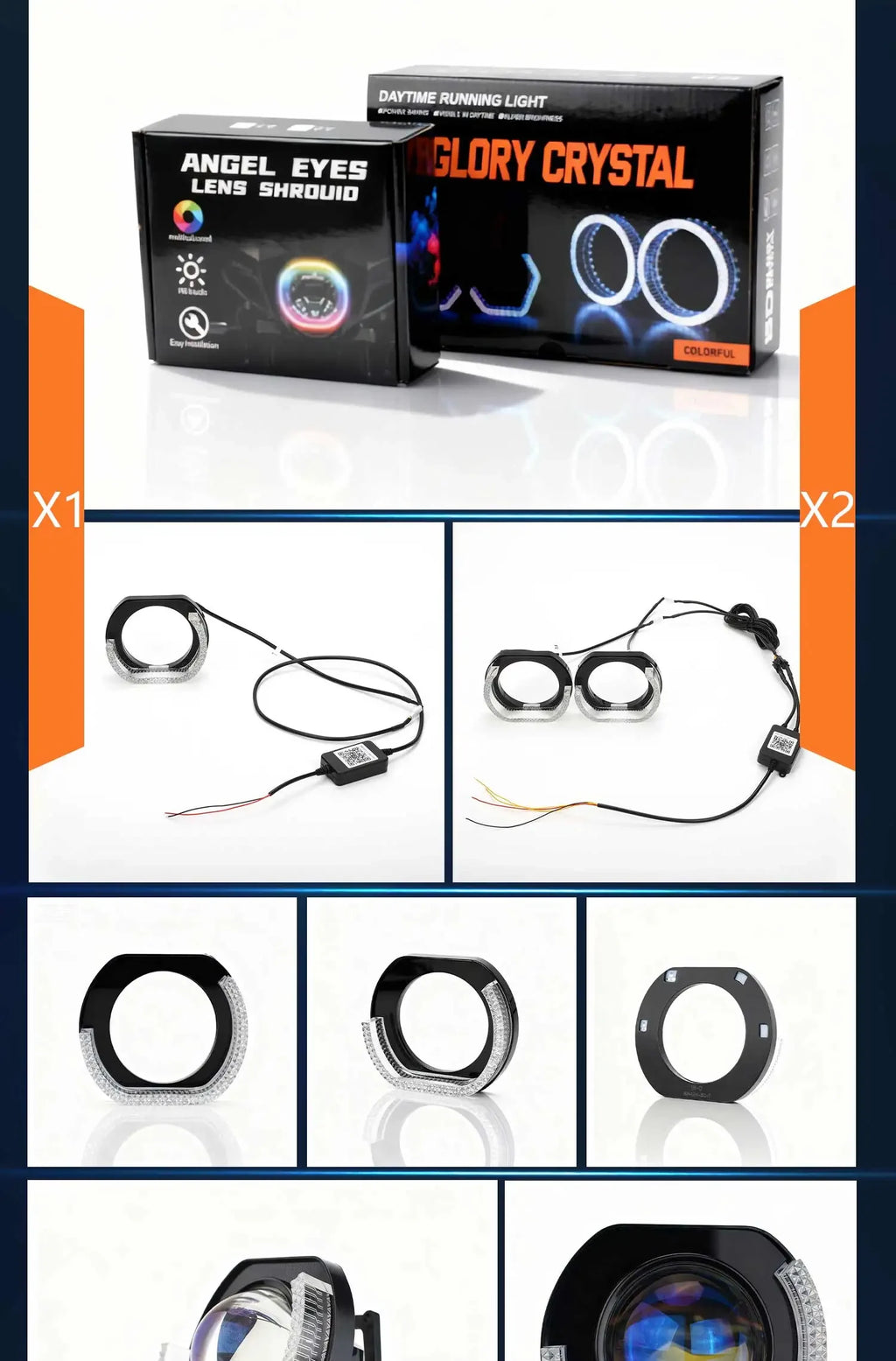 حلقة هالة مصابيح تحديد المواقع الأمامية LED RGB مقاس 3 بوصات