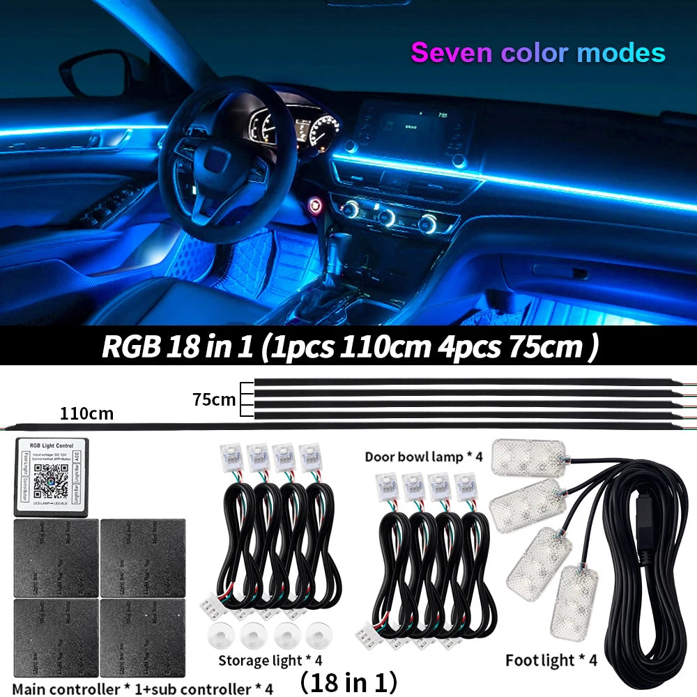 إضاءة محيطية للسيارة 18 في 1 RGB 64 لونًا