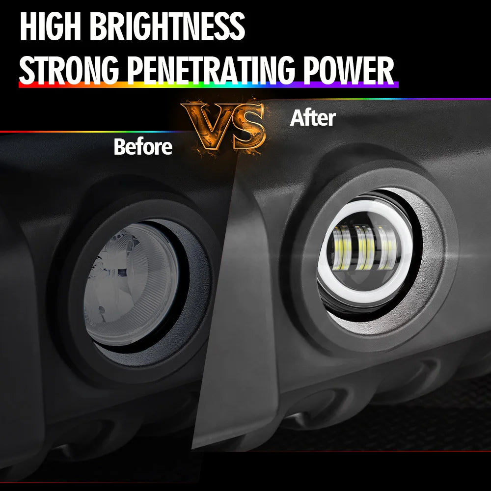 كشاف ضباب LED للسيارة بقوة 50 واط مع هالة ضوئية DRL (قطعتان)