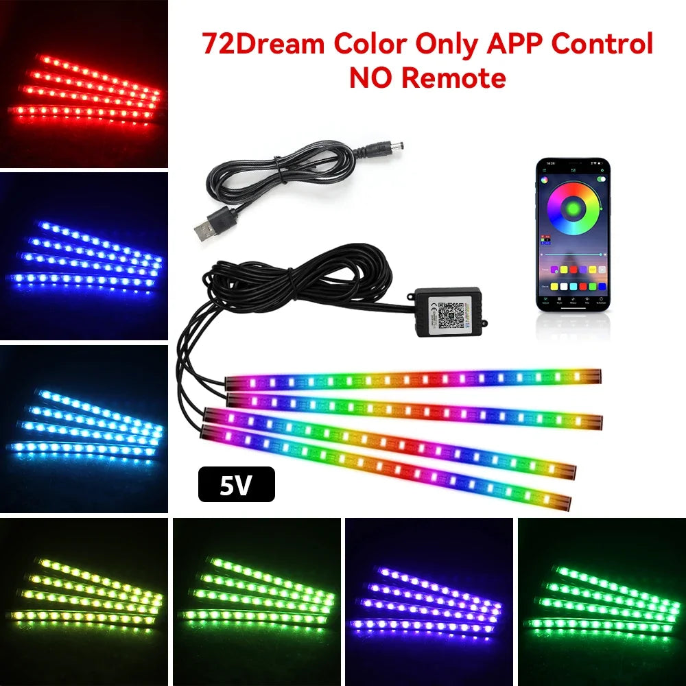 إضاءة LED نيون محيطية للسيارة 4 في 1 بمنفذ USB