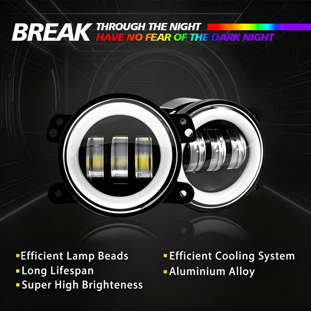 كشاف ضباب LED للسيارة بقوة 50 واط مع هالة ضوئية DRL (قطعتان)