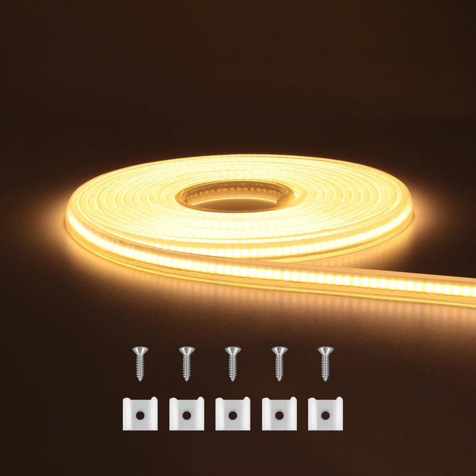 شريط إضاءة LED من نوع COB بجهد 220 فولت ومقاومة للماء IP65