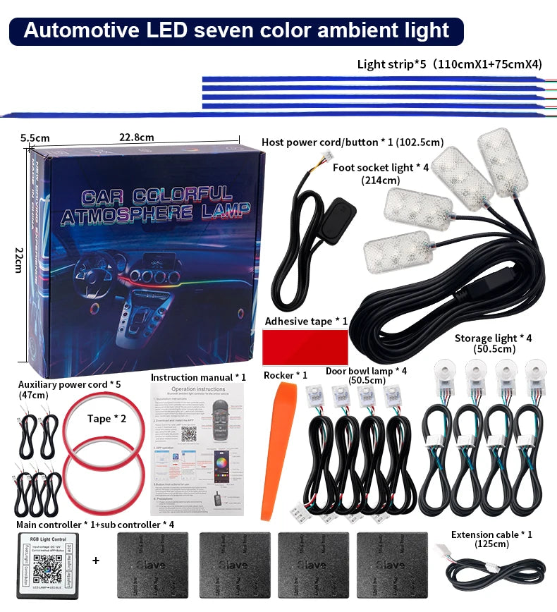 إضاءة محيطية للسيارة 18 في 1 RGB 64 لونًا
