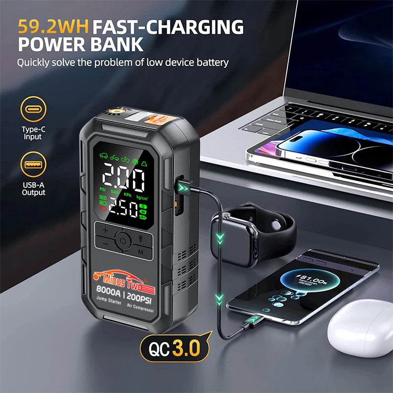4-in-1 Car Jump Starter & Air Compressor
