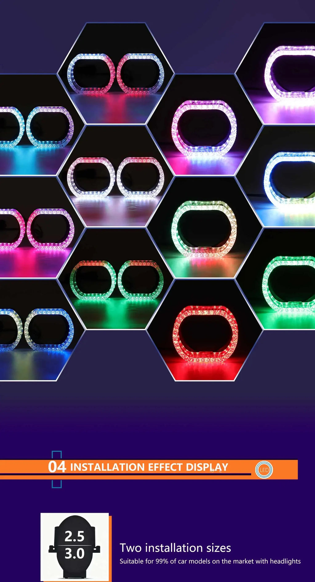 حلقة هالة مصابيح تحديد المواقع الأمامية LED RGB مقاس 3 بوصات