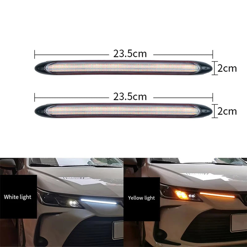 شريط LED DRL بجهد 12 فولت بإشارة انعطاف متدفقة (قطعتان)