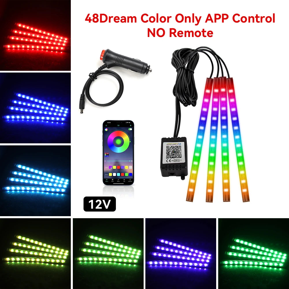 إضاءة LED نيون محيطية للسيارة 4 في 1 بمنفذ USB