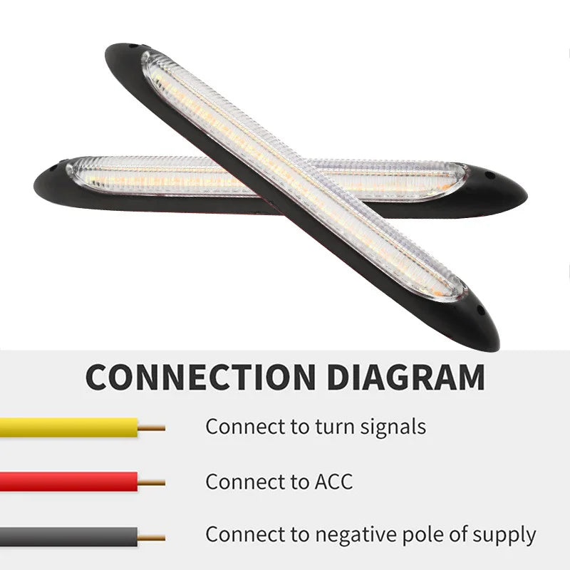شريط LED DRL بجهد 12 فولت بإشارة انعطاف متدفقة (قطعتان)