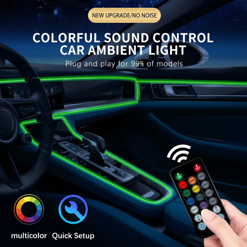 شريط إضاءة نيون LED داخلي للسيارة USB بطول 1 م/3 م/5 م
