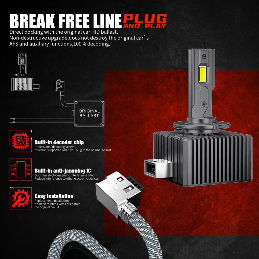 مصباح أمامي LED D1S–D8S بقوة 35 واط و30000 لومن مع نظام Canbus