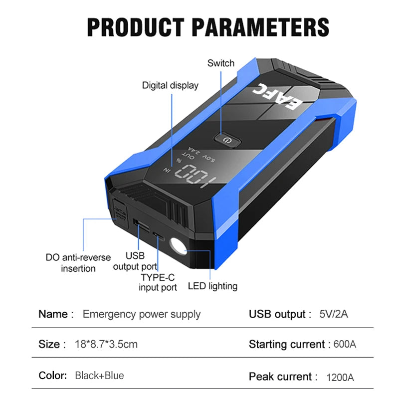 Portable 2000A Jump Starter 12V