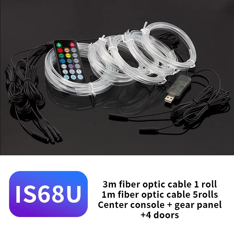 سلك إضاءة LED USB RGB EL للسيارة 3M