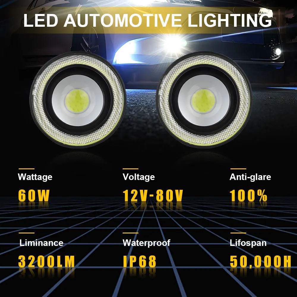 30W LED DRL Fog Light Angel Eye 12V