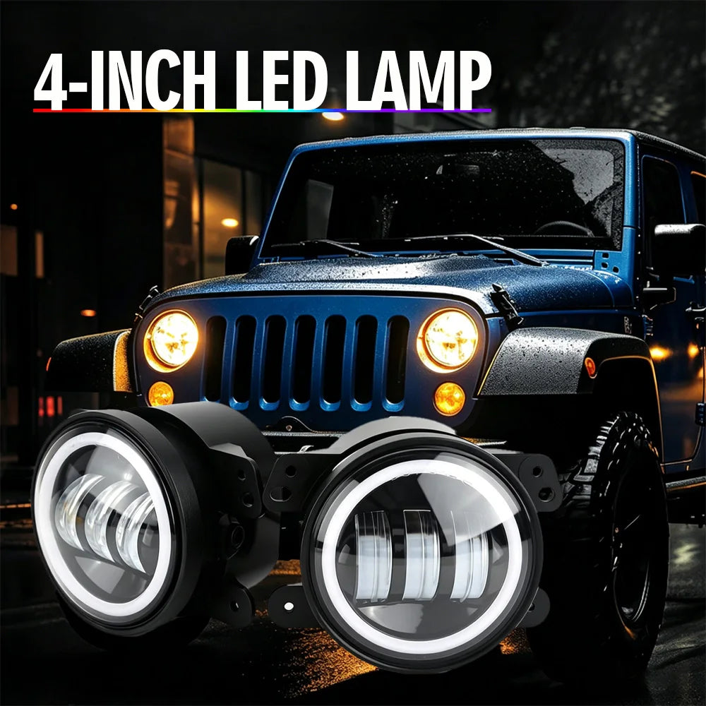 كشاف ضباب LED للسيارة بقوة 50 واط مع هالة ضوئية DRL (قطعتان)